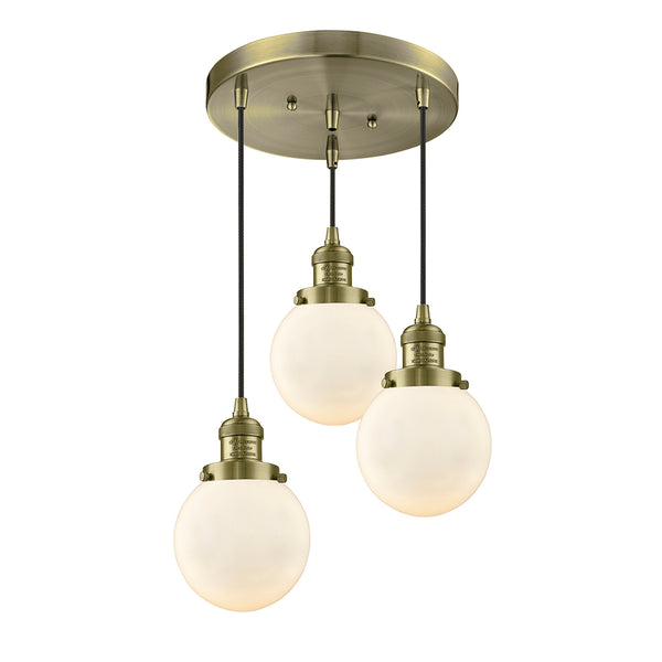 Beacon Multi-Pendant shown in the Antique Brass finish with a Matte White shade