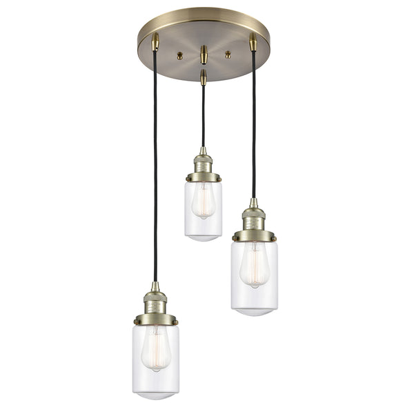 Dover Multi-Pendant shown in the Antique Brass finish with a Clear shade