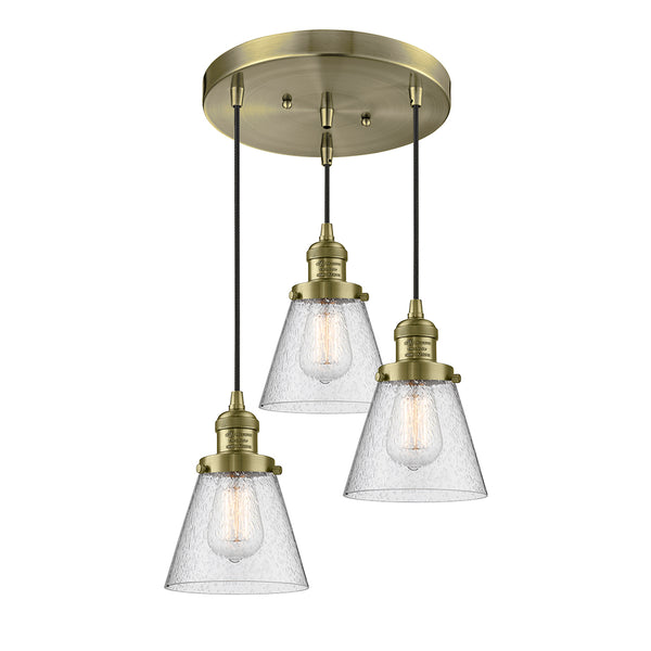 Cone Multi-Pendant shown in the Antique Brass finish with a Seedy shade