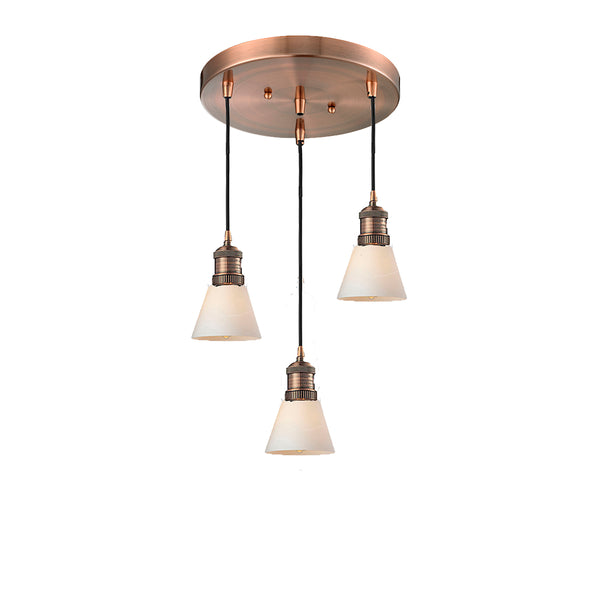 Cone Multi-Pendant shown in the Antique Copper finish with a Matte White shade