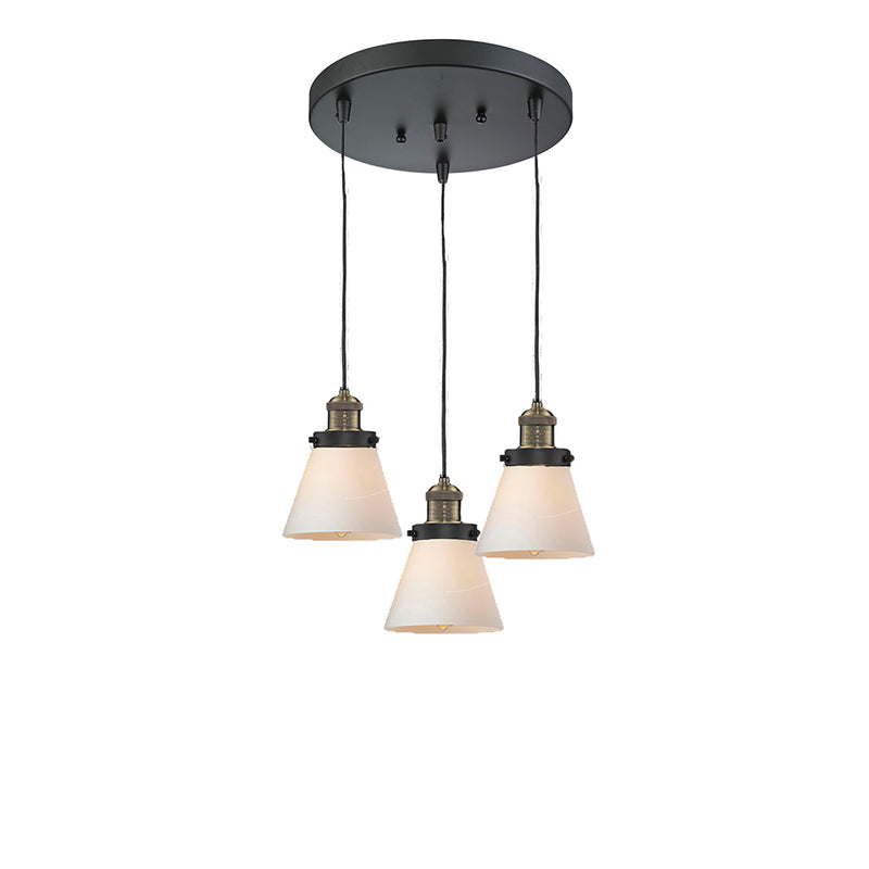 Cone Multi-Pendant shown in the Black Antique Brass finish with a Matte White shade