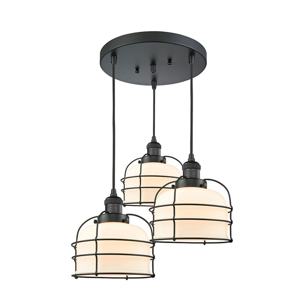 Bell Cage Multi-Pendant shown in the Matte Black finish with a Matte White shade