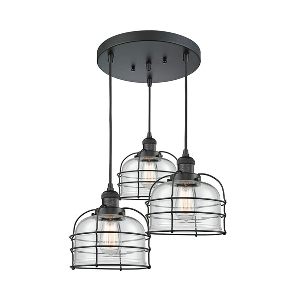 Bell Cage Multi-Pendant shown in the Matte Black finish with a Clear shade