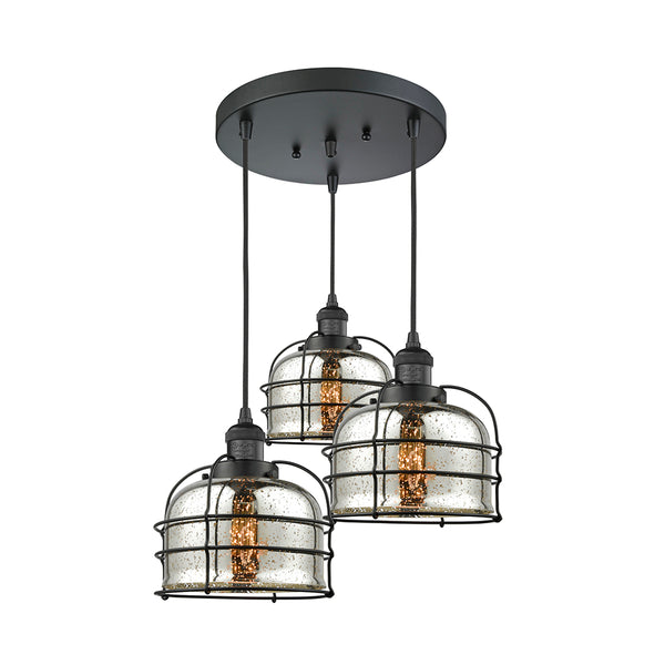 Bell Cage Multi-Pendant shown in the Matte Black finish with a Silver Plated Mercury shade