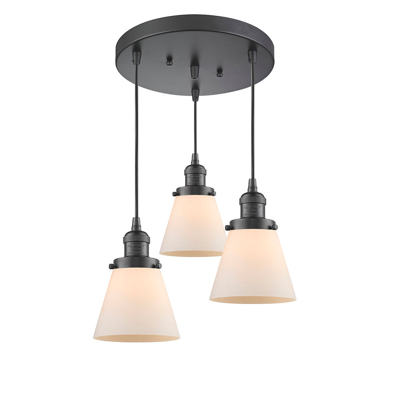 Cone Multi-Pendant shown in the Oil Rubbed Bronze finish with a Matte White shade