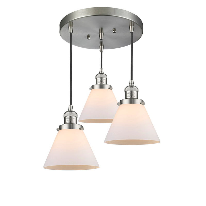 Cone Multi-Pendant shown in the Brushed Satin Nickel finish with a Matte White shade