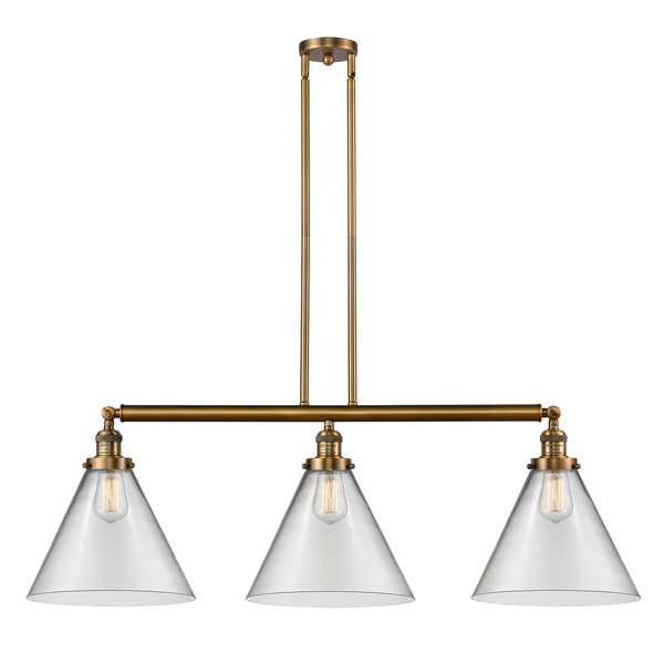 Cone Island Light shown in the Brushed Brass finish with a Clear shade