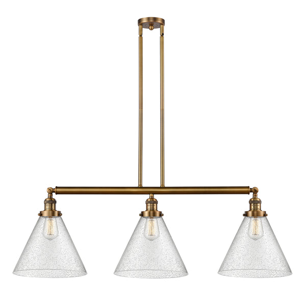 Cone Island Light shown in the Brushed Brass finish with a Seedy shade