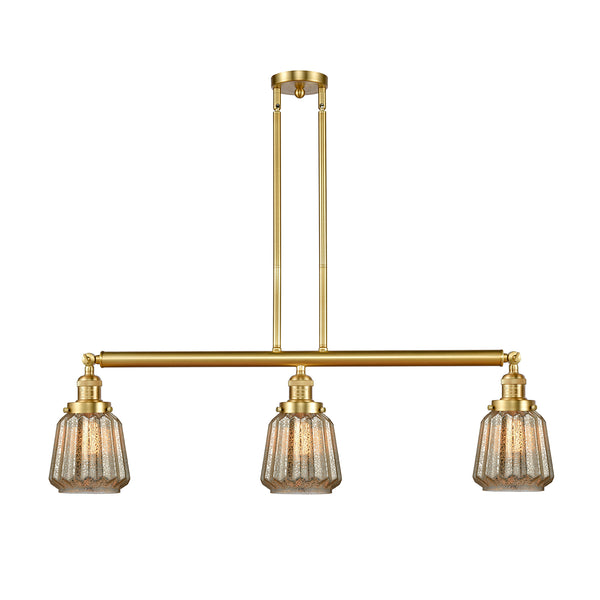 Chatham Island Light shown in the Satin Gold finish with a Mercury shade