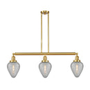 Geneseo Island Light shown in the Satin Gold finish with a Clear Crackled shade