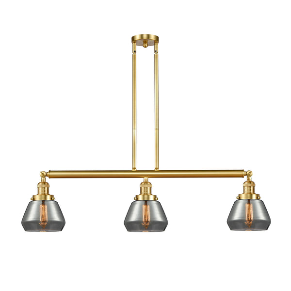 Fulton Island Light shown in the Satin Gold finish with a Plated Smoke shade