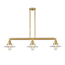 Halophane Island Light shown in the Satin Gold finish with a Matte White Halophane shade