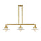 Halophane Island Light shown in the Satin Gold finish with a Matte White Halophane shade