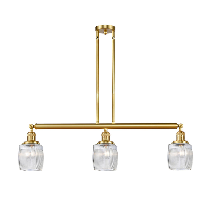 Colton Island Light shown in the Satin Gold finish with a Clear Halophane shade