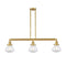 Olean Island Light shown in the Satin Gold finish with a Clear shade