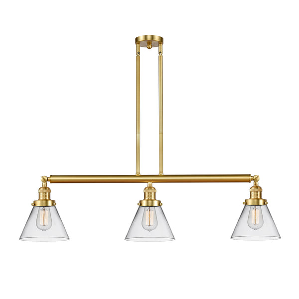 Cone Island Light shown in the Satin Gold finish with a Clear shade