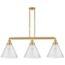 Cone Island Light shown in the Satin Gold finish with a Seedy shade