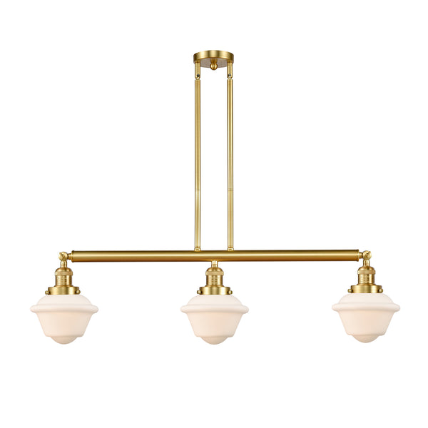 Oxford Island Light shown in the Satin Gold finish with a Matte White shade