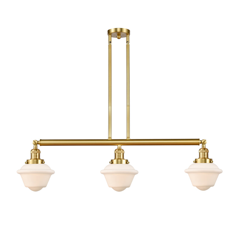 Oxford Island Light shown in the Satin Gold finish with a Matte White shade