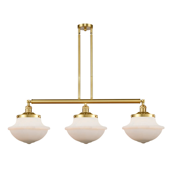 Oxford Island Light shown in the Satin Gold finish with a Matte White shade