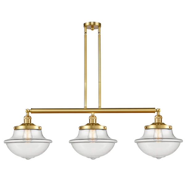 Oxford Island Light shown in the Satin Gold finish with a Clear shade