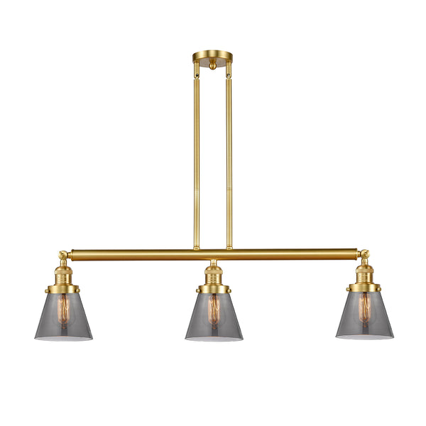 Cone Island Light shown in the Satin Gold finish with a Plated Smoke shade