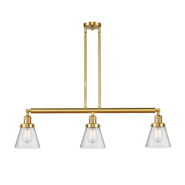 Cone Island Light shown in the Satin Gold finish with a Seedy shade