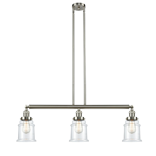 Canton Island Light shown in the Brushed Satin Nickel finish with a Clear shade