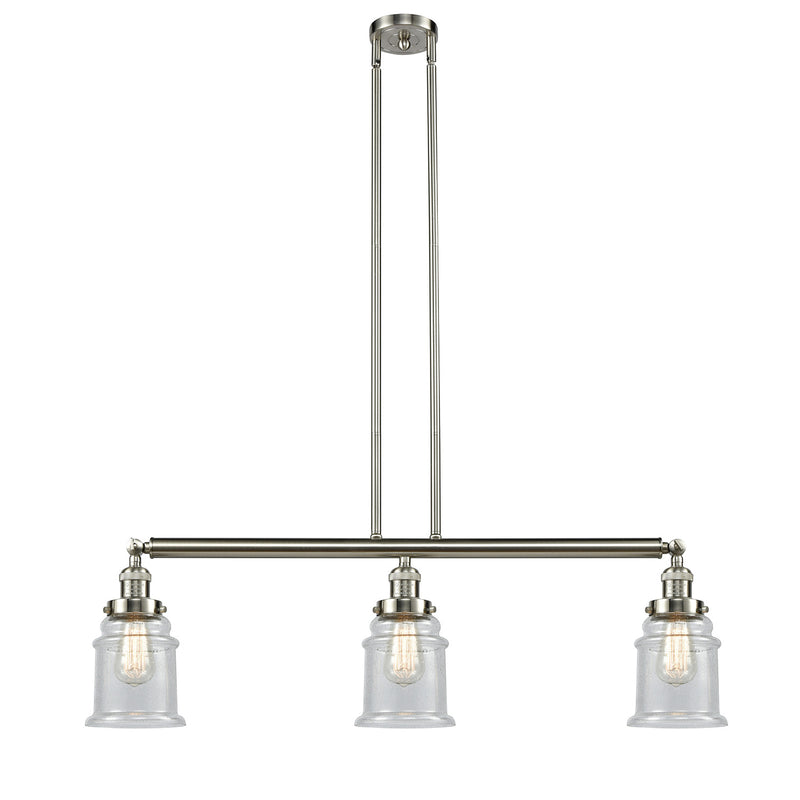 Canton Island Light shown in the Brushed Satin Nickel finish with a Seedy shade