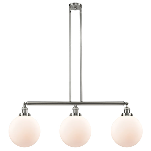 Beacon Island Light shown in the Brushed Satin Nickel finish with a Matte White shade