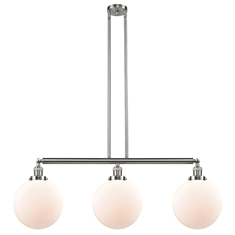 Beacon Island Light shown in the Brushed Satin Nickel finish with a Matte White shade