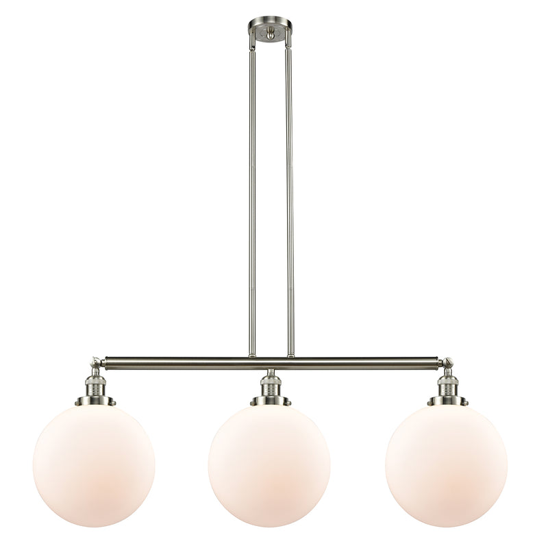 Beacon Island Light shown in the Brushed Satin Nickel finish with a Matte White shade