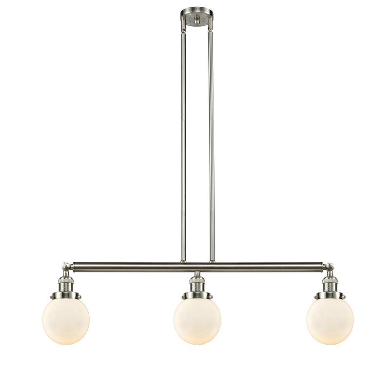 Beacon Island Light shown in the Brushed Satin Nickel finish with a Matte White shade