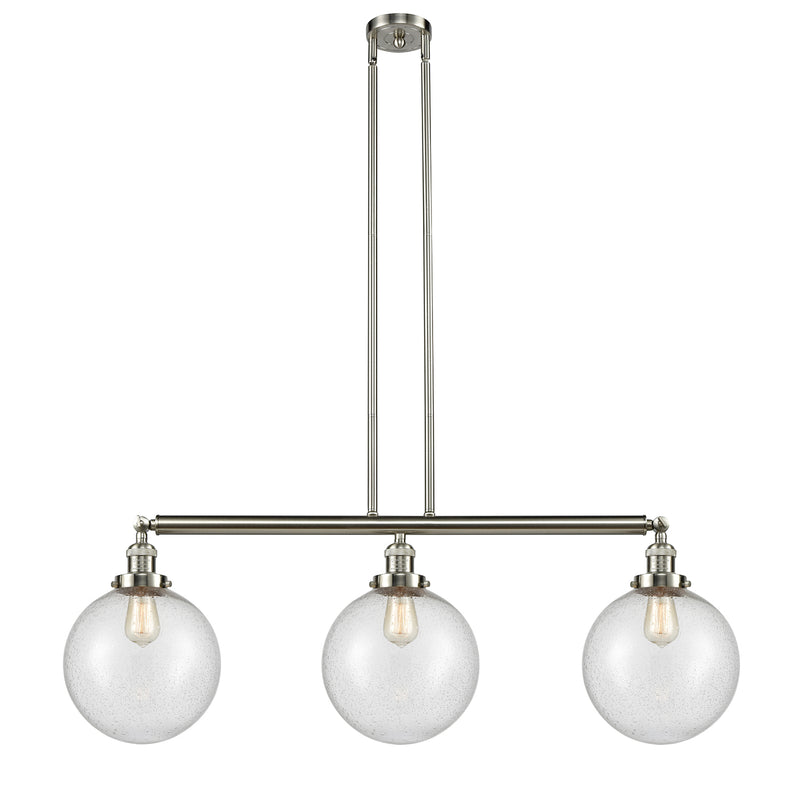 Beacon Island Light shown in the Brushed Satin Nickel finish with a Seedy shade