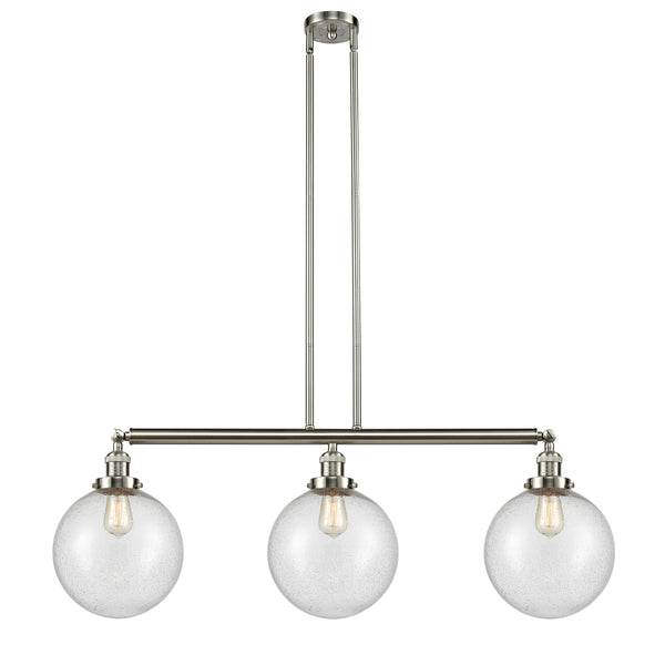 Beacon Island Light shown in the Brushed Satin Nickel finish with a Seedy shade