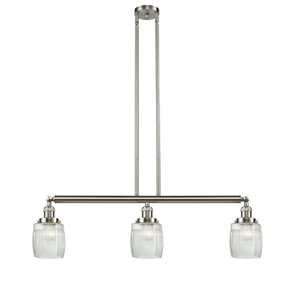 Colton Island Light shown in the Brushed Satin Nickel finish with a Clear Halophane shade