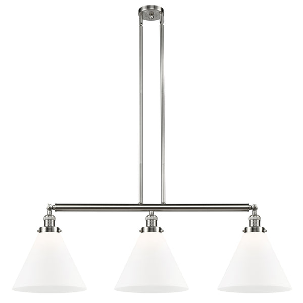 Cone Island Light shown in the Brushed Satin Nickel finish with a Matte White shade