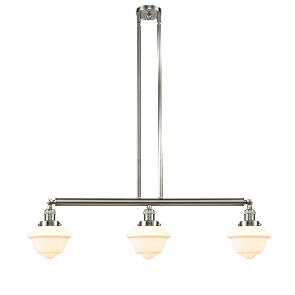 Oxford Island Light shown in the Brushed Satin Nickel finish with a Matte White shade