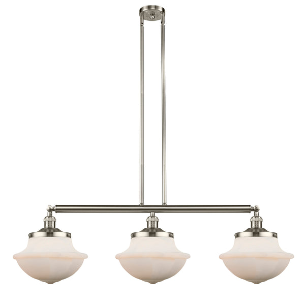 Oxford Island Light shown in the Brushed Satin Nickel finish with a Matte White shade