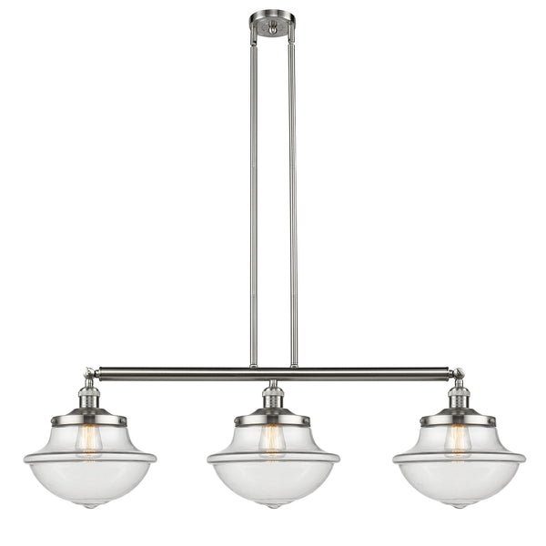 Oxford Island Light shown in the Brushed Satin Nickel finish with a Clear shade