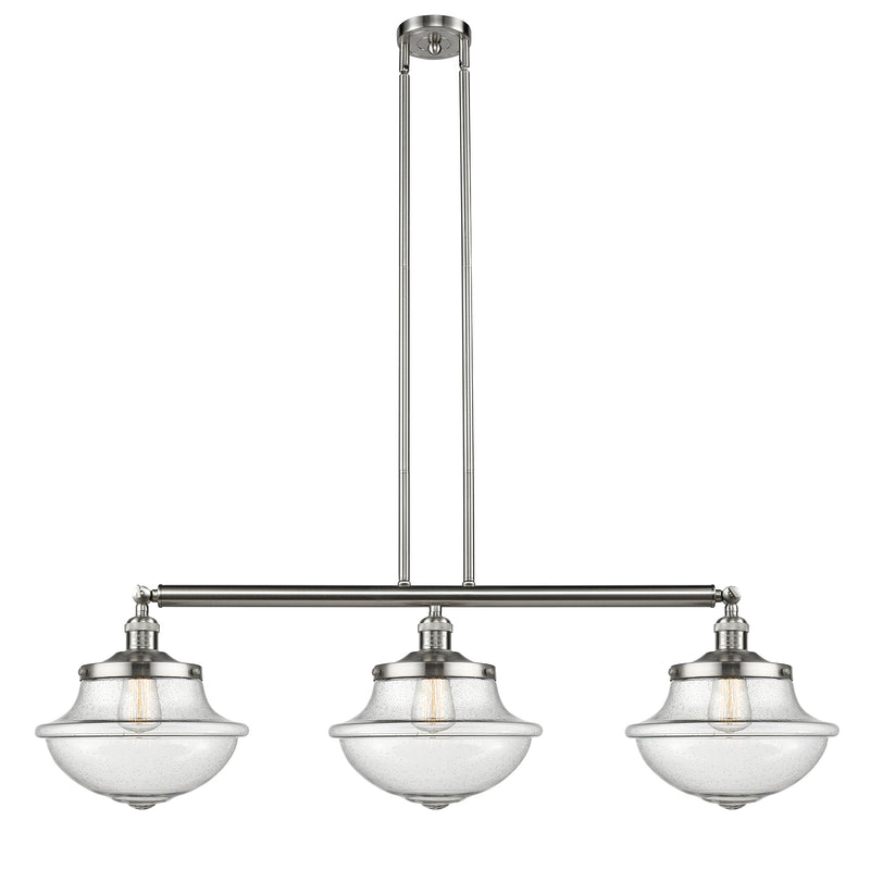 Oxford Island Light shown in the Brushed Satin Nickel finish with a Seedy shade