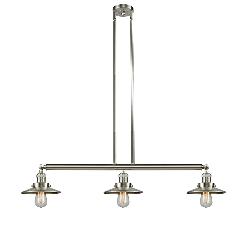 Railroad Island Light shown in the Brushed Satin Nickel finish with a Brushed Satin Nickel shade