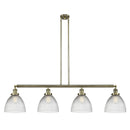 Seneca Falls Island Light shown in the Antique Brass finish with a Clear Halophane shade