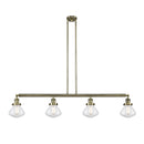 Olean Island Light shown in the Antique Brass finish with a Seedy shade