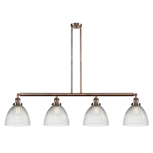 Seneca Falls Island Light shown in the Antique Copper finish with a Clear Halophane shade