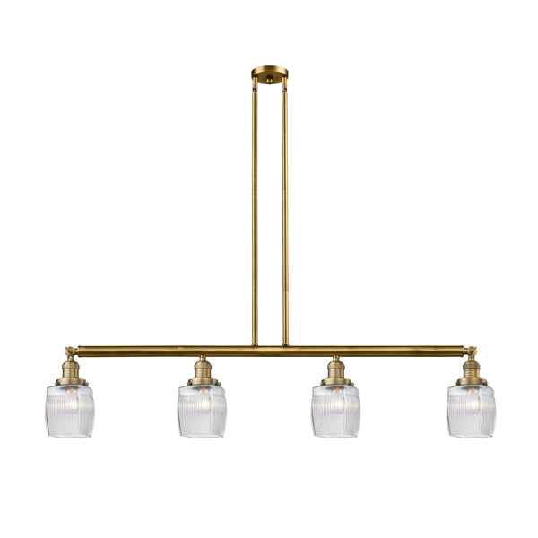 Colton Island Light shown in the Brushed Brass finish with a Clear Halophane shade