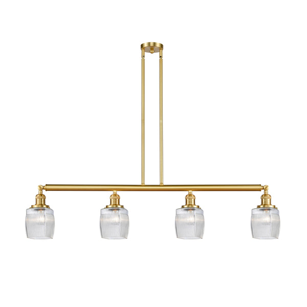 Colton Island Light shown in the Satin Gold finish with a Clear Halophane shade