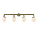 Beacon Bath Vanity Light shown in the Antique Brass finish with a Matte White shade