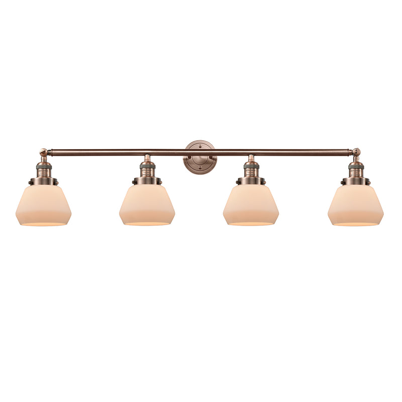 Fulton Bath Vanity Light shown in the Antique Copper finish with a Matte White shade