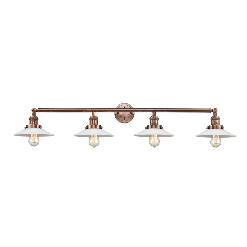 Halophane Bath Vanity Light shown in the Antique Copper finish with a Matte White Halophane shade